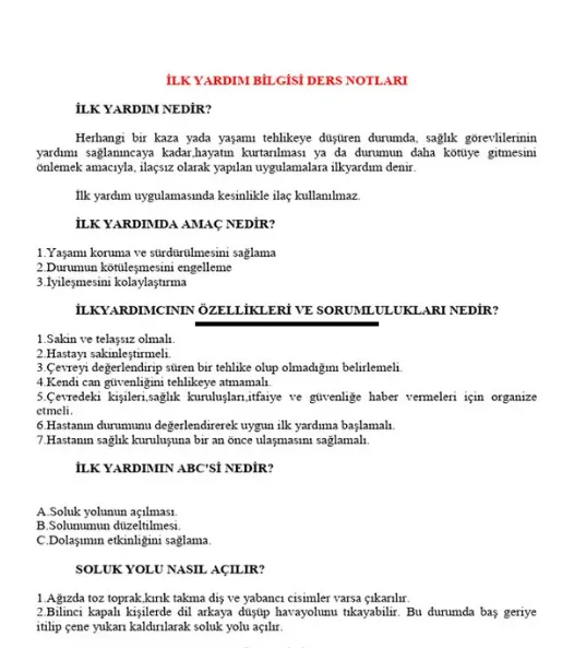 Temel ilkyardım konularını destekleyen bilgilendirici içerikler